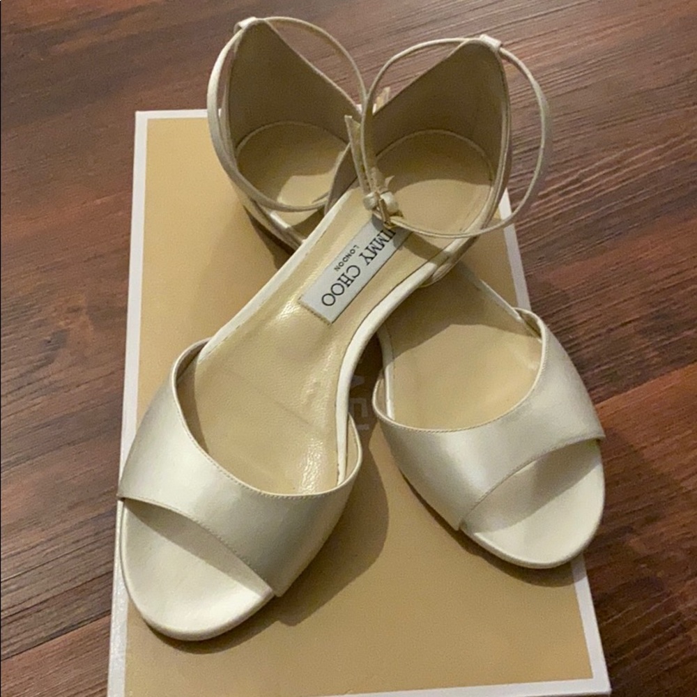 Jimmy Choo White Open Toe Flats ivory color